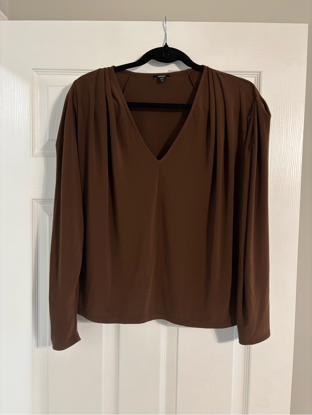 Brown V-Neck Long Sleeve Women's Top